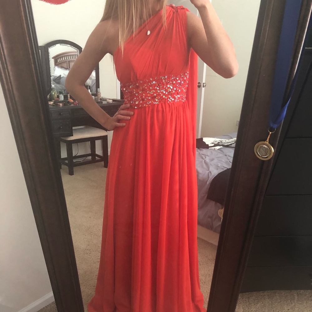 Red One Shoulder Prom Dress